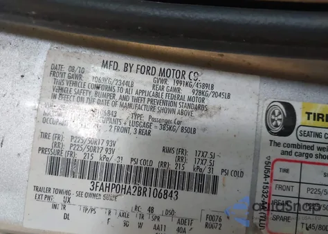 2011 Ford Fusion Se из США, поврежденный, VIN 3FAHP0HA2BR106843